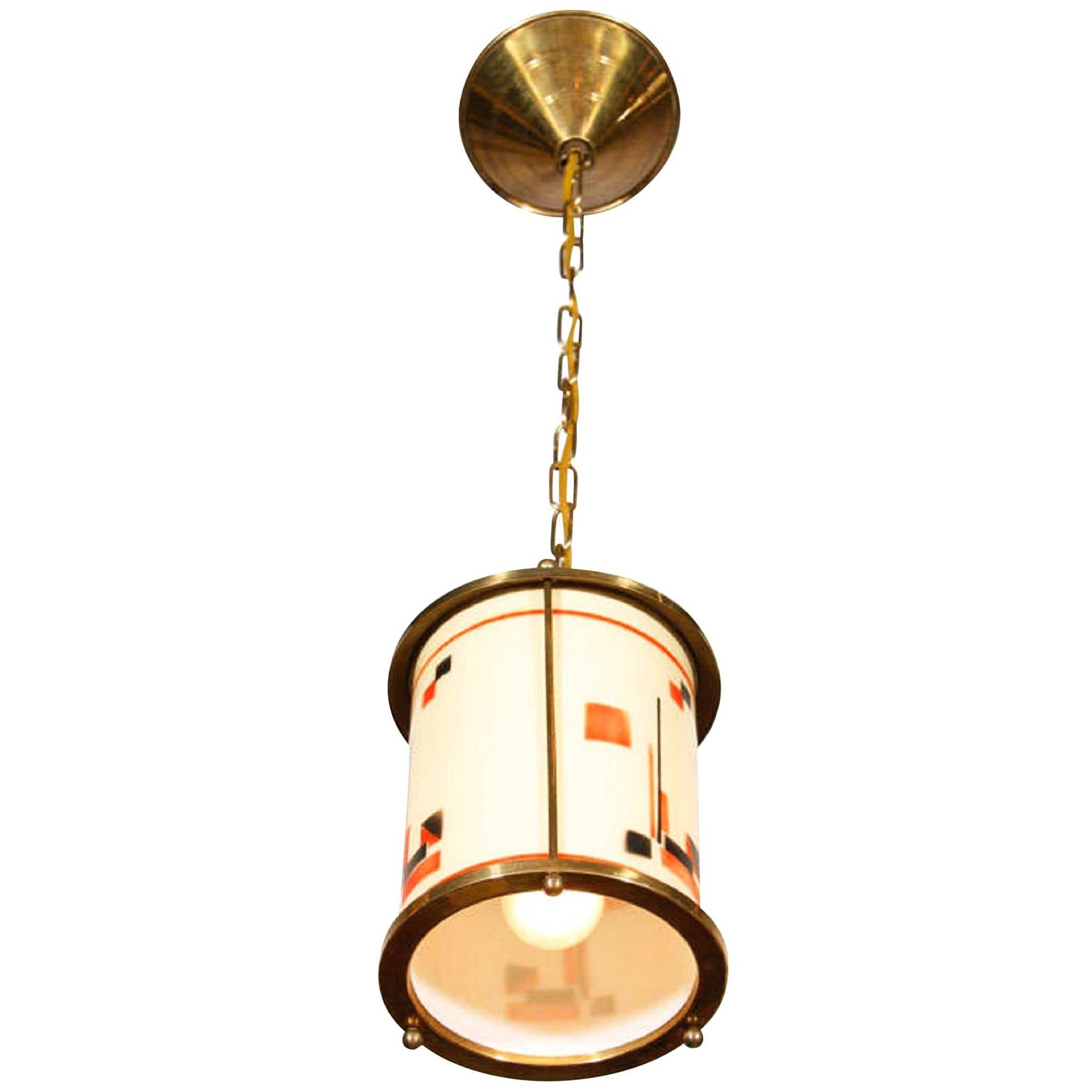 Hanging Lamp with Glass Shade, German, 1920s For Sale