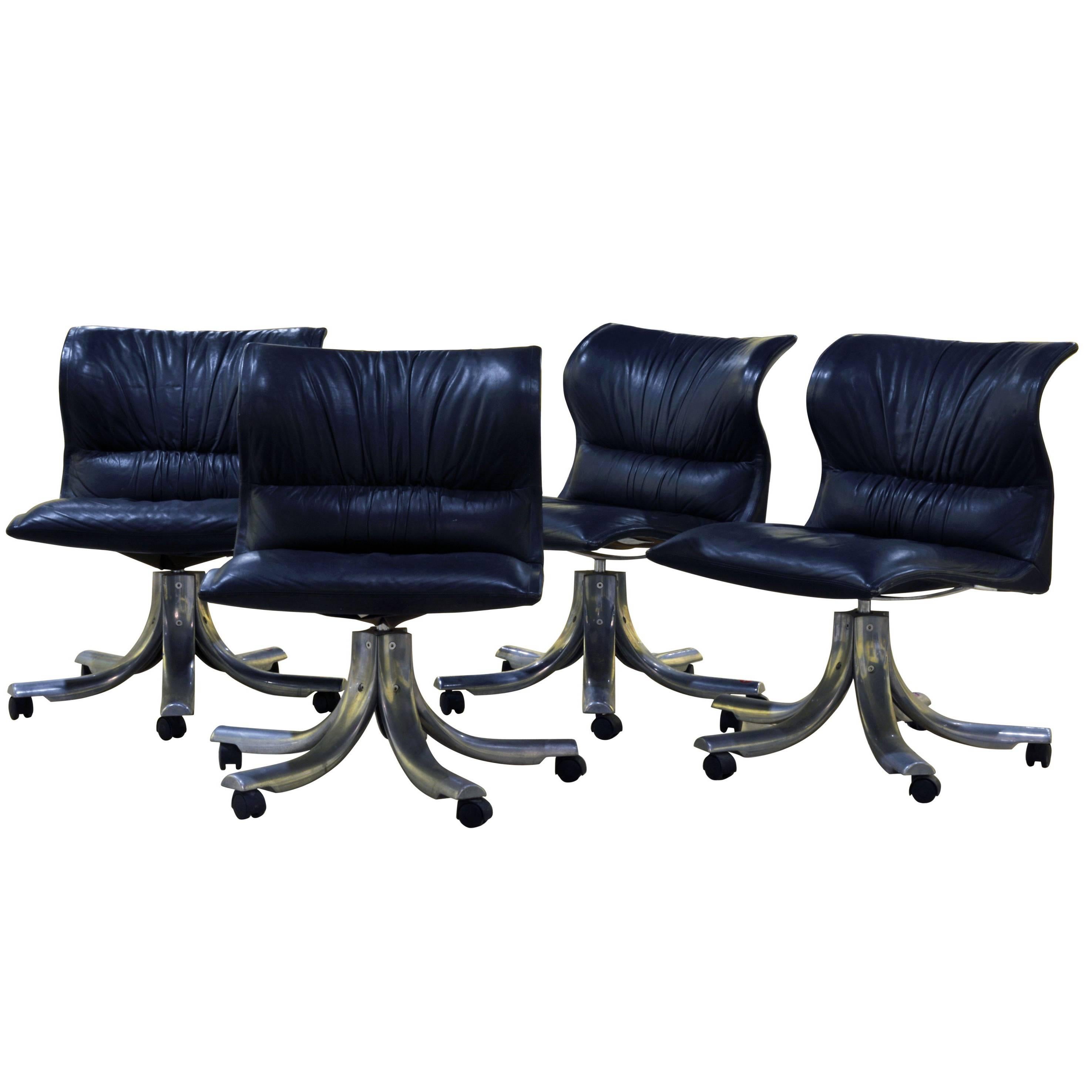 Group of Four Executive Leather Lounge Chairs by Giovanni Offredi for Saporiti