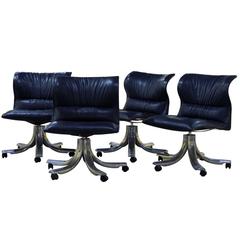 Group of Four Executive Leather Lounge Chairs by Giovanni Offredi for Saporiti 3