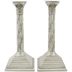 Antique Victorian Sterling Silver Corinthian Column Candlesticks 3