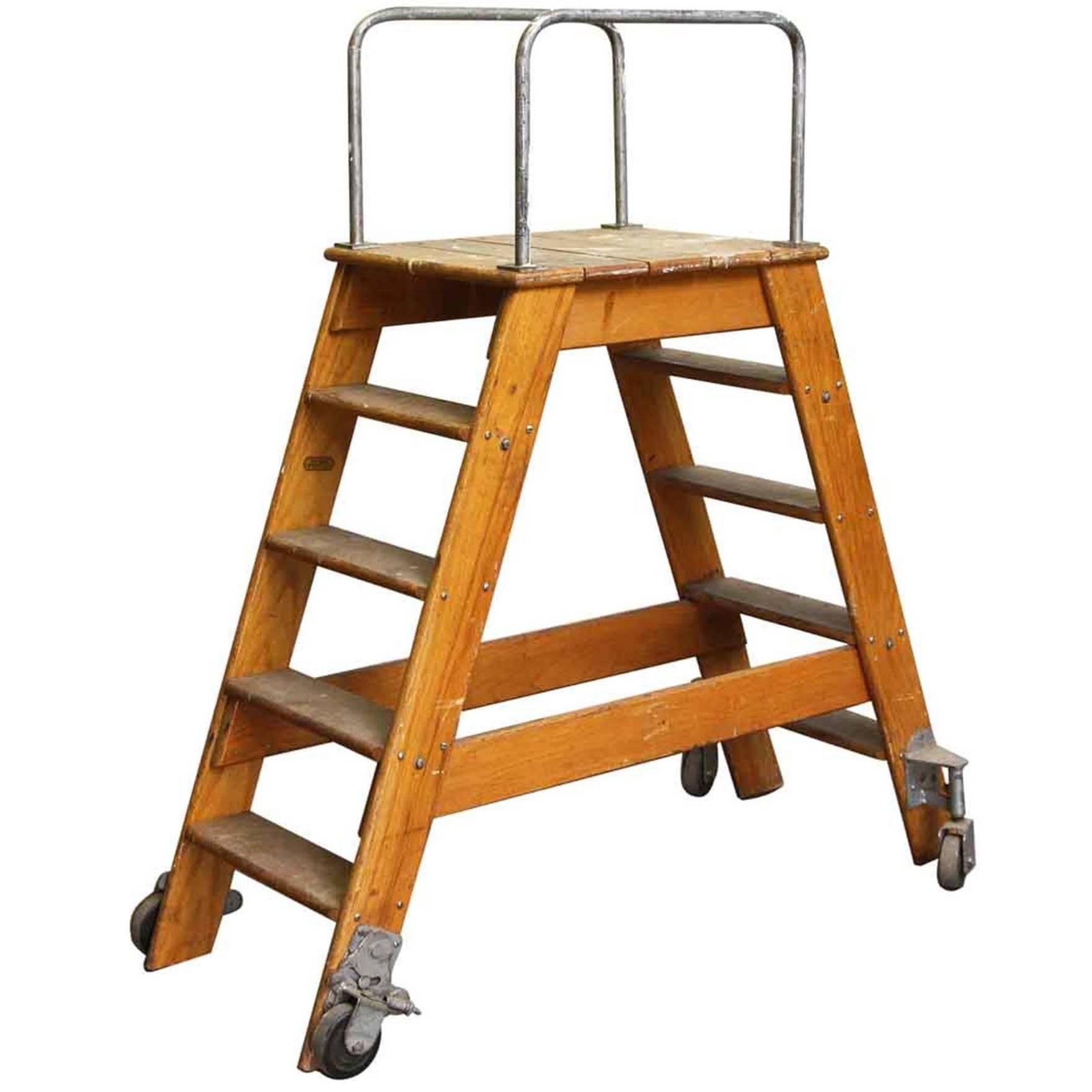 1950s Putnam Rolling Ladder with TwoSided Steps and Wheels For Sale at