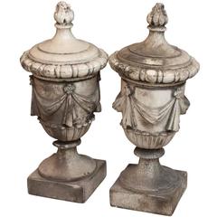 1890s Pair of White Crackled Terracotta Urns with Swags 6