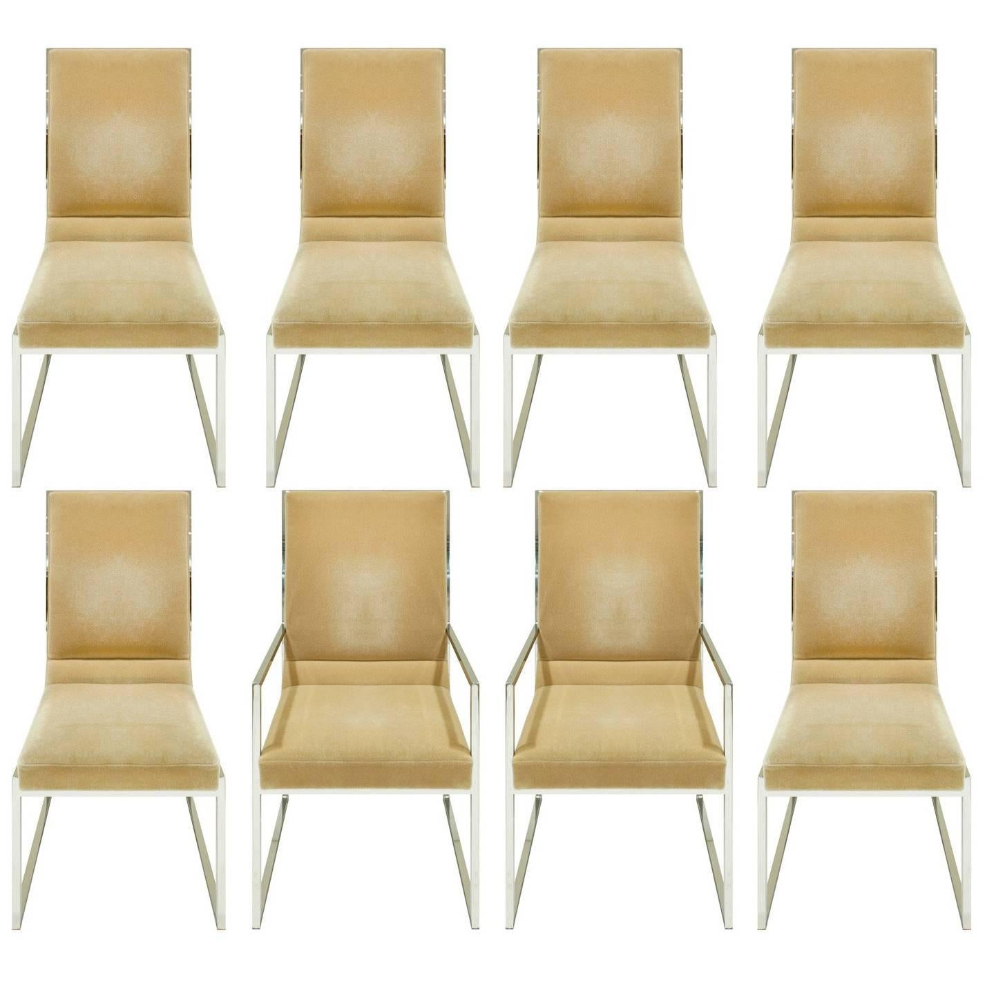 Milo Baughman Set of Eight High Back Crome Dining Chairs, 1970s