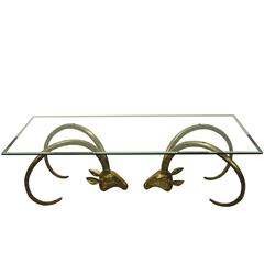 Ibex Sculptural Brass Rams Head Coffee Table in the Manner of Chervet