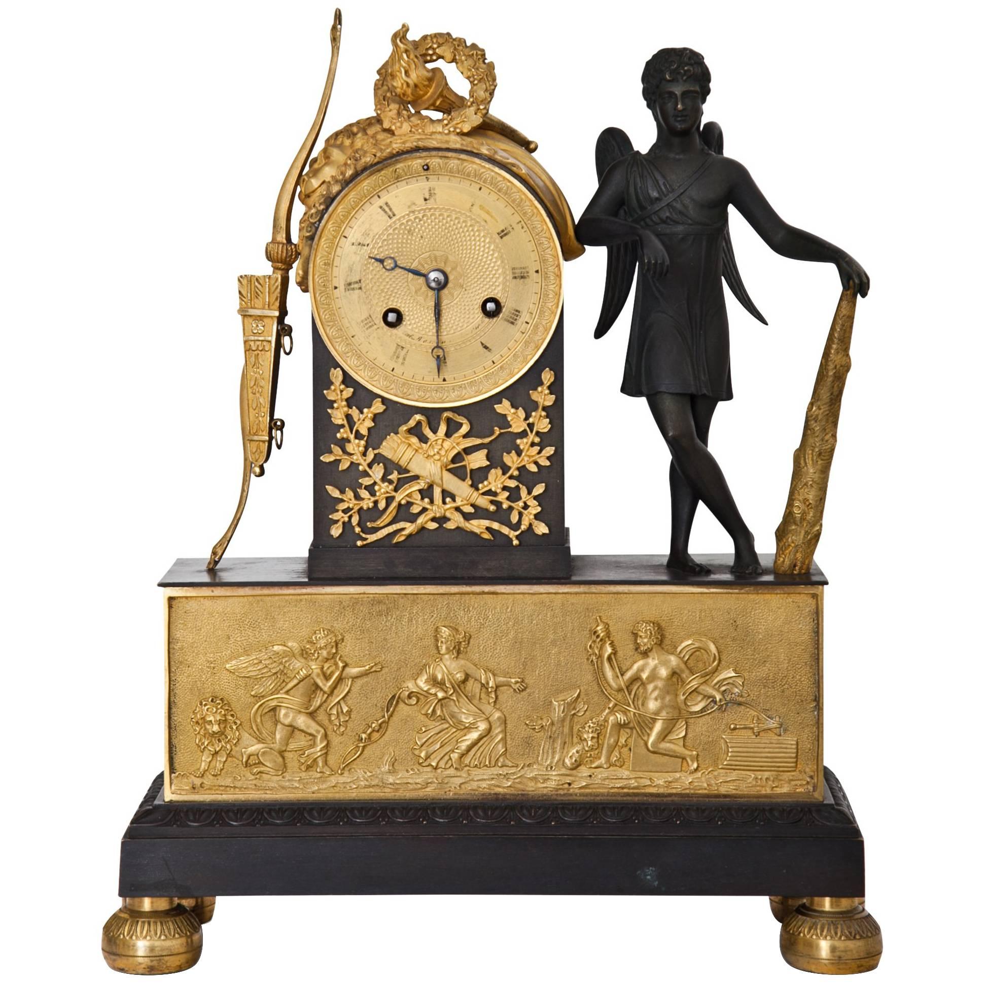 Pendule Clock with Cupid, First Half of the 19th Century