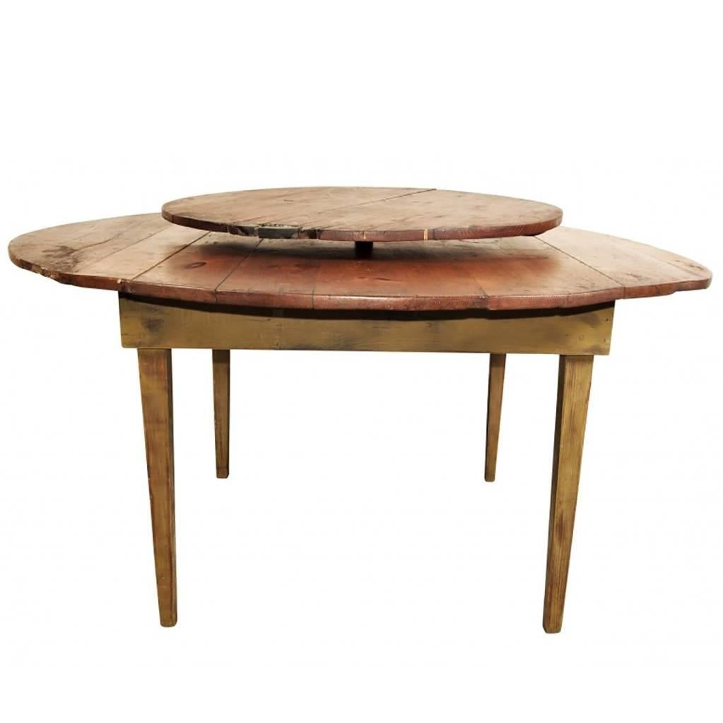 Rustic Antique Pine Table with Lazy Susan Center
