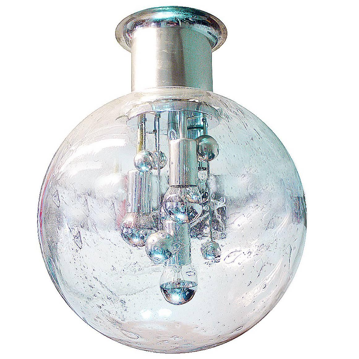 1967 Germany Doria 'Big Ball' Sputnik Flush Mount Murano Glass & Chrome