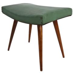 Wood and Green Skai Pouf, Italy, 1950s 3