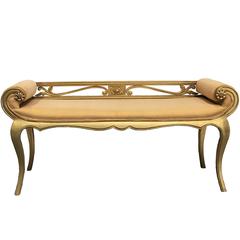 Hollywood Regency French Style Carved Window Bench