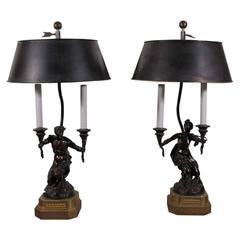 Vintage Pair of Bronze Figural Lamps