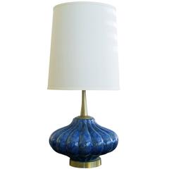 Shapely American 1960s Lobed Blue and Green Glazed Ceramic Lamp