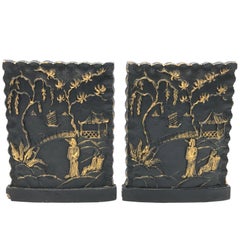 1920s Black and Gold Asian Bookends, Pair