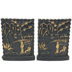 1920s Black and Gold Asian Bookends, Pair 5