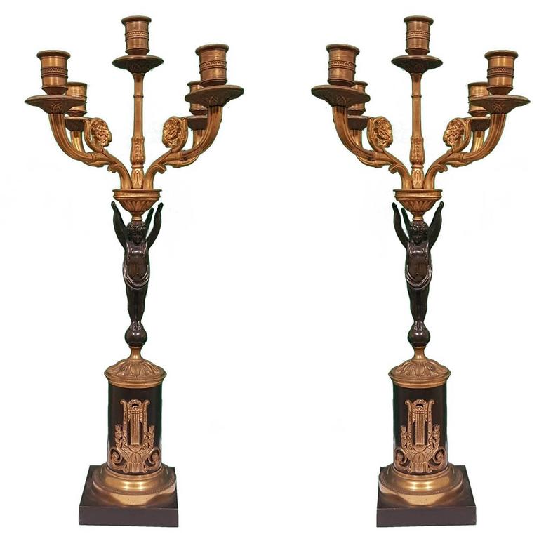 Pair of Bronze Candelabras, 19th Century For Sale at 1stdibs