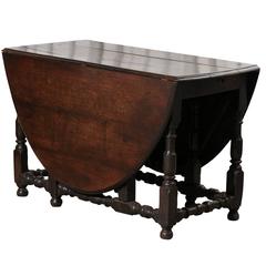 Antique English Oak Oval Gateleg Table, Dark Finish, Good Condition, circa 1860