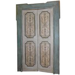 Antique Lacquered Double Door with Original Frame 9