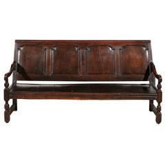 English Settle with Oak Panel and Turned Legs, circa 1680