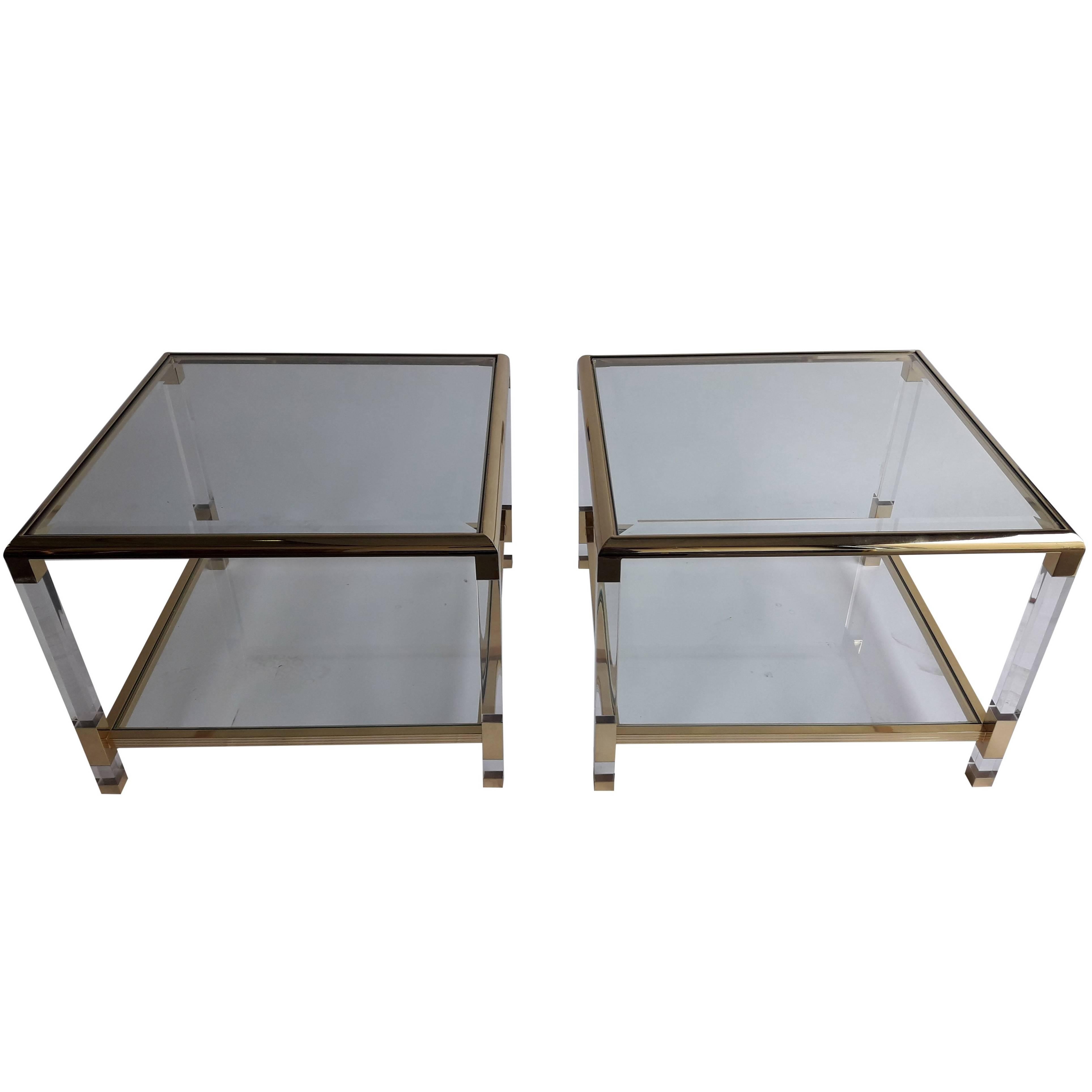 Lucite And Brass Pair Of Side Tables From Charles Hollis Lucite And Brass Pair Of Side Tables From Charles Hollis