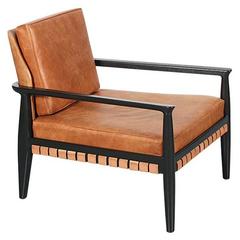 Mid-Century Ebonized Wood and Leather Lounge Chair