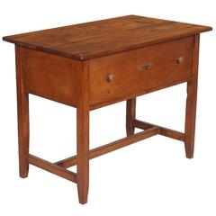 Antique Country Farm Work Table Desk in Solid Pine Rustic, Restored Wax Polished