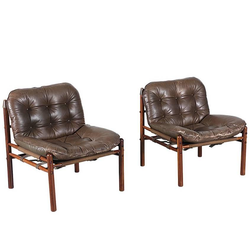 Arne Norell Rosewood and Leather Lounge Chairs for Scanform