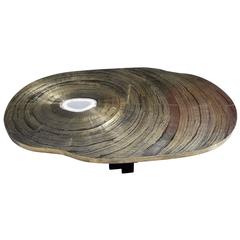 Important Brass Etched Christian Krekels Large Coffee Table with agate stone 3