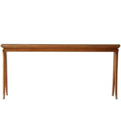 Wooden Console with Black Glass Tabletop