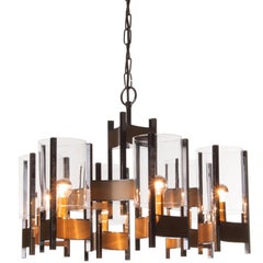 1960s Six-Light Chrome and Glass Chandelier by Gaetano Sciolari