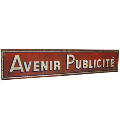 1960s French Avenir Publicite "Future Advertising" Wood and Metal Sign