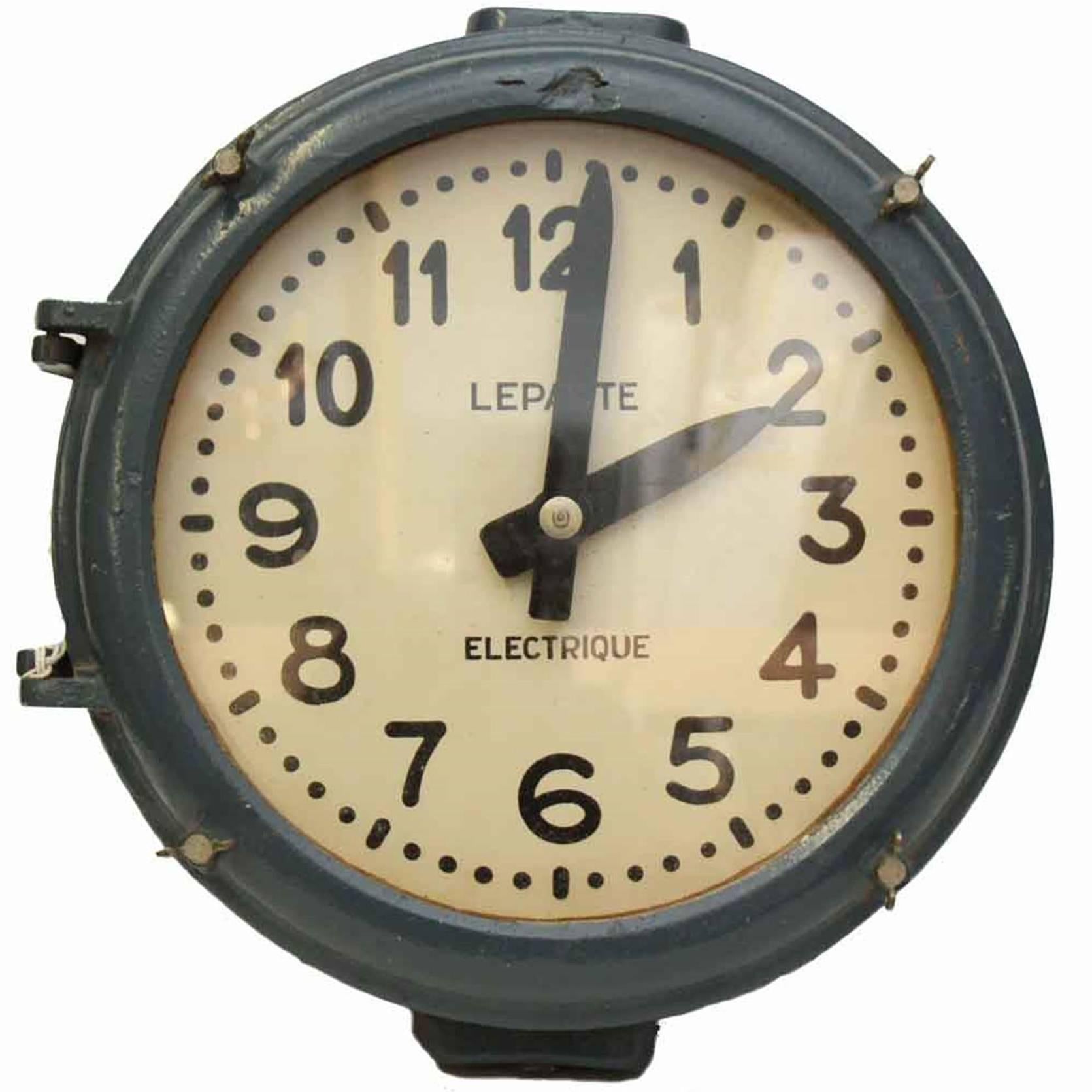 1950s Nautical Cast Iron Blue Industrial Wall Clock from France