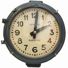 Vintage 1950s Nautical Cast Iron Blue Industrial Wall Clock from France