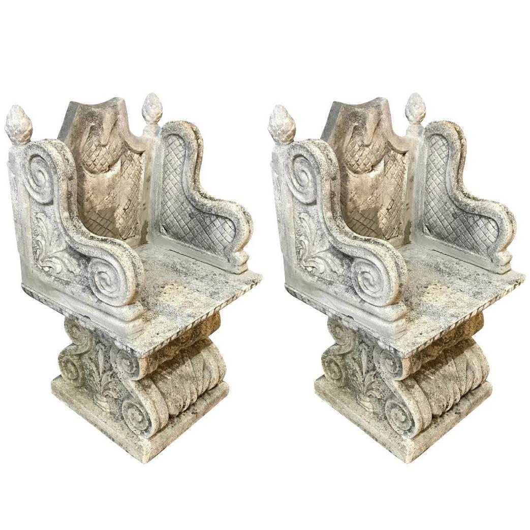Pair of Stone Garden Chairs, Italy, 1920s