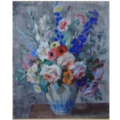 N. P. Bolt. Listed Danish Artist. Still Life with Flowers, Pastel. Signed N. P.
