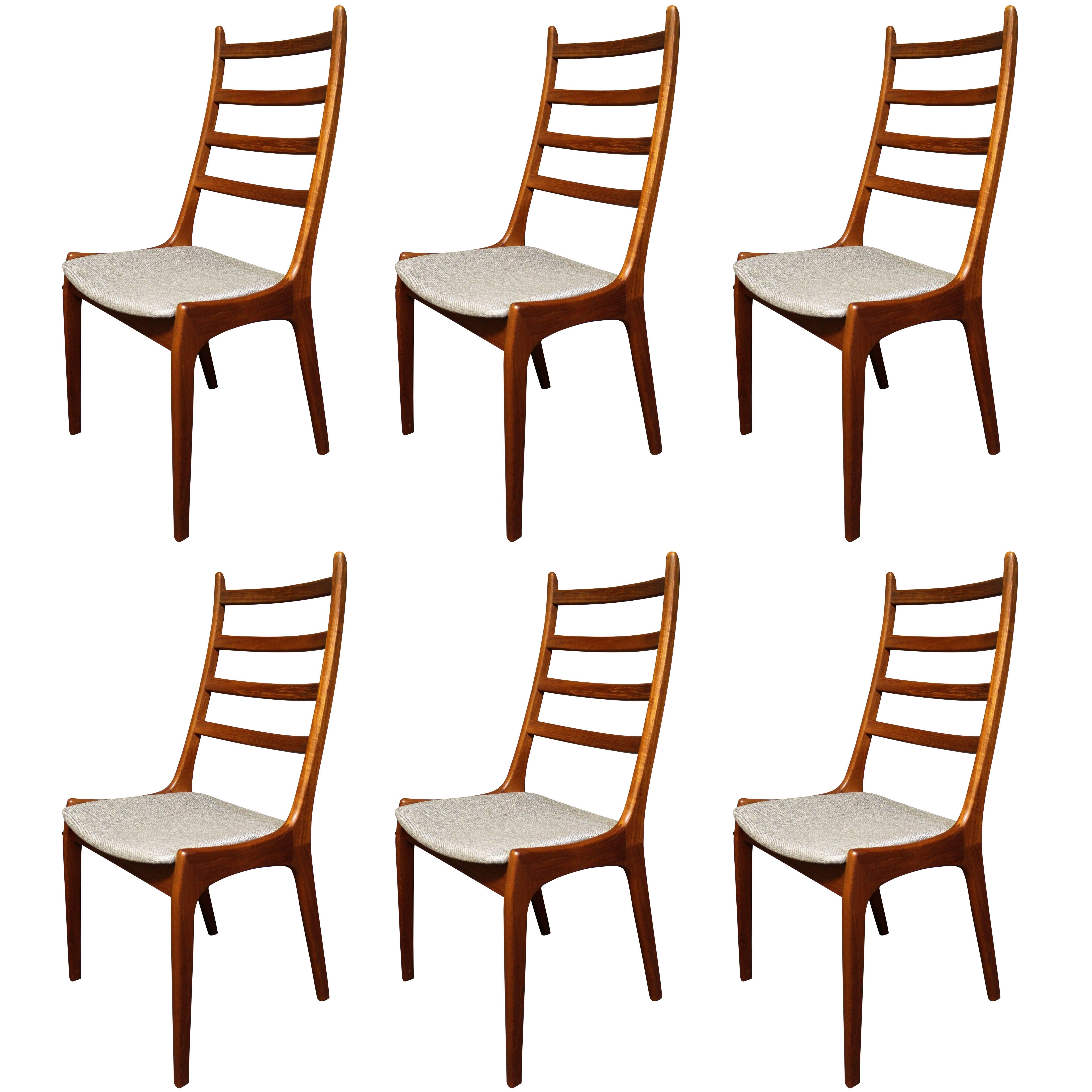 Six Kai Kristiansen Danish Teak Ladder Back Dining Chairs