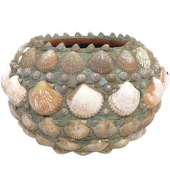 Vintage Seashell Encrusted Terra Cotta Planter