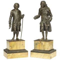 Pair of Antique Bronze Sculptures of Rousseau and Voltaire 12