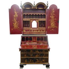 Antique Gilt and Lacquer Chinoiserie Secretary Bookcase