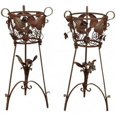 Pair of Vintage Elaborate Iron Plant Stands