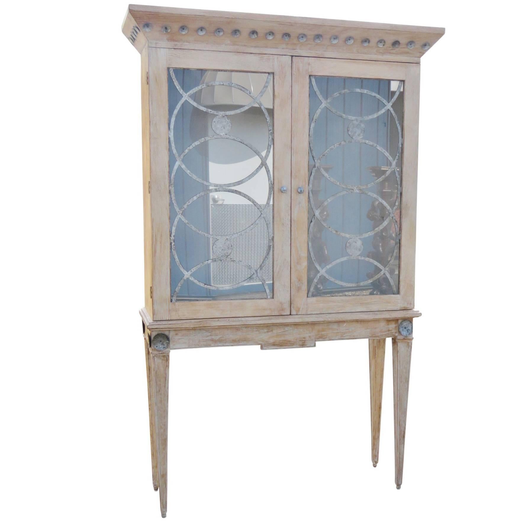 Deco Style Distressed Painted Display Cabinet