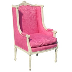 Louis XVI Style Distressed Painted Carved Wing Chair