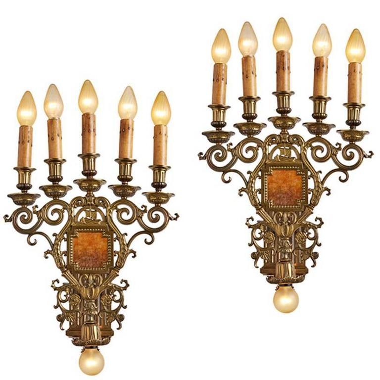 Pair of Monumental Six-Light Candelabra Sconces, circa 1928 For Sale at 1stdibs
