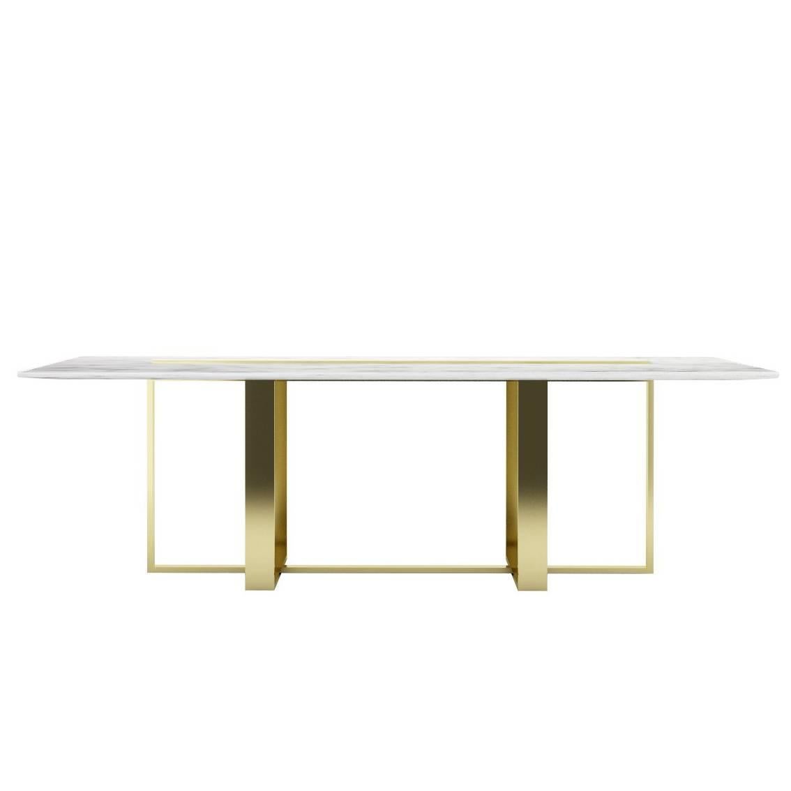 Modern Dining Table Italian Marble and Bass-Plated For Sale