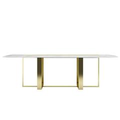 Modern Dining Table Italian Marble and Bass-Plated