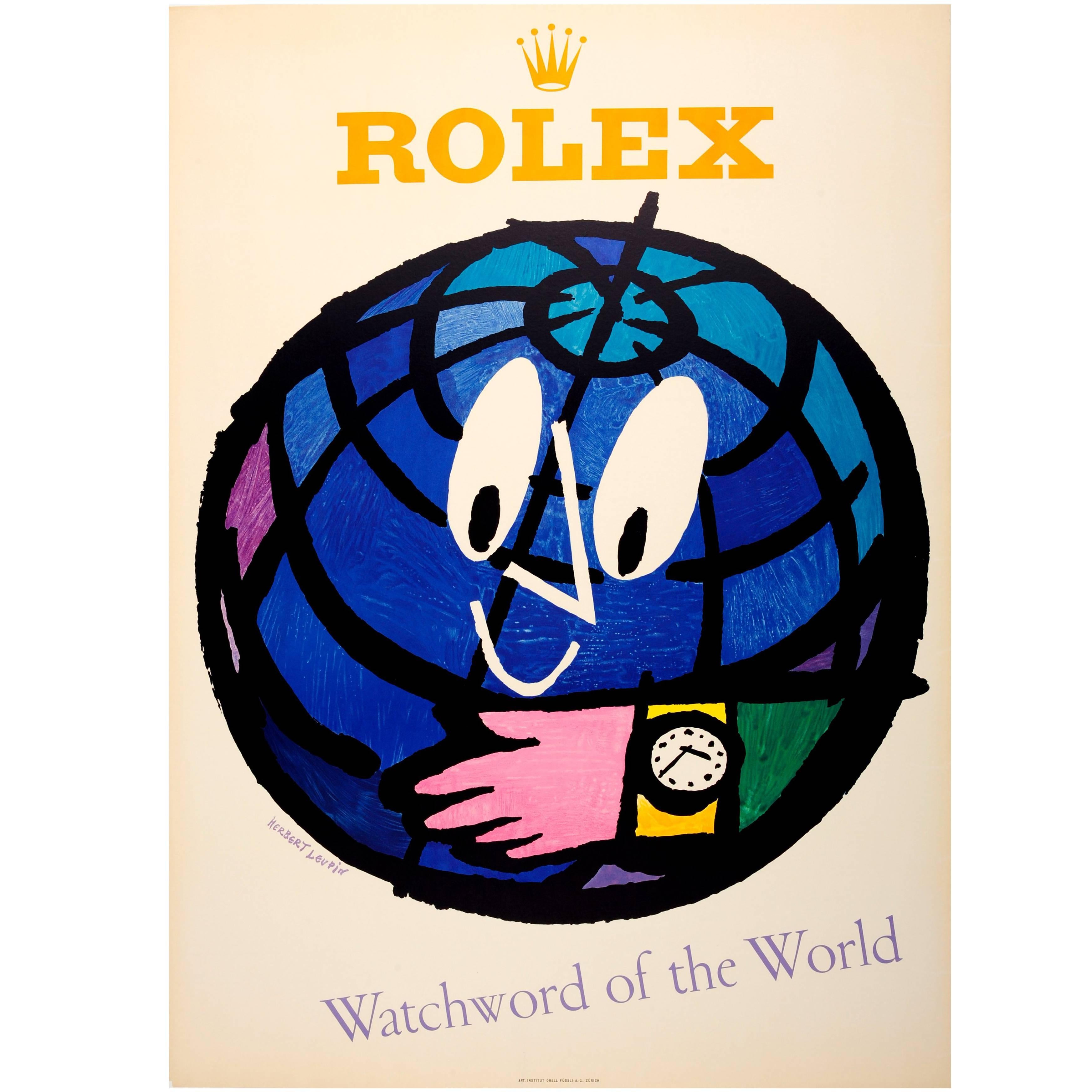 Large Original Vintage Rolex Watch Advertising Poster - Watchword of the World