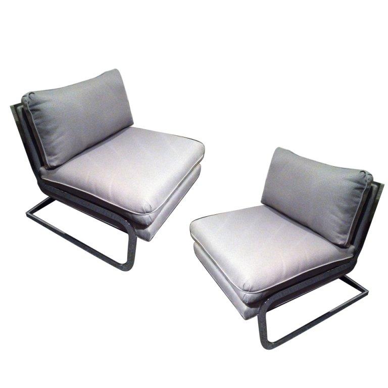 Pair Mid Century Milo Baughman style S shaped Cantilever Club Chairs For Sale