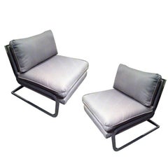 Vintage Pair Mid Century Milo Baughman style S shaped Cantilever Club Chairs