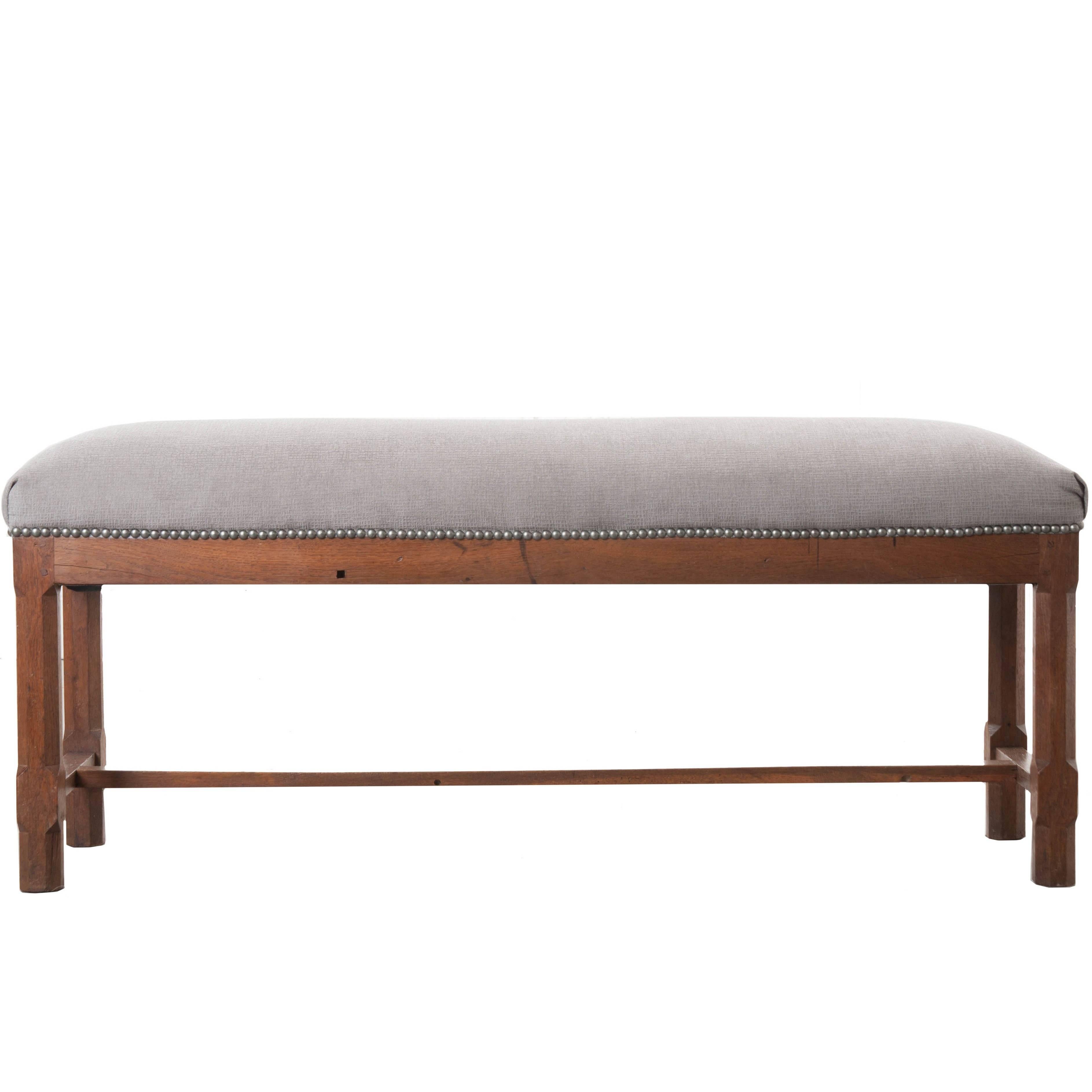 French 19th Century Upholstered Oak Bench