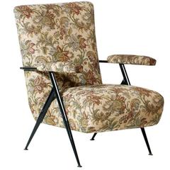 Mid-Century Modern Armchair Club Chair in Black Metal with Original Upholstery 4