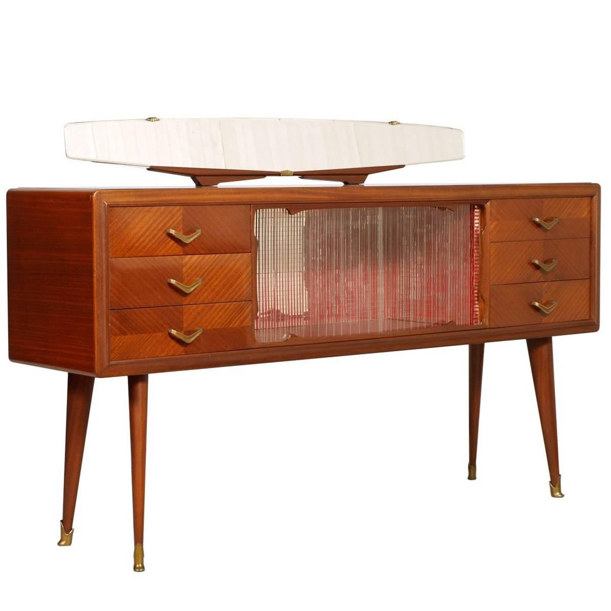 Paolo Buffa Walnut, Brass and Marble Console at 1stDibs