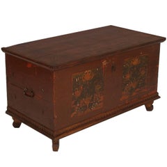 Antique Painted Tyrolean Chest Trunk in Solid Larch of the 18th Century